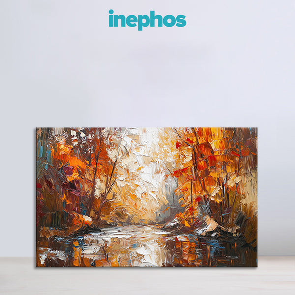 Golden Autumn River Canvas Painting for Living Room, Bedroom & Office | Nature-Inspired Wall Art | Warm Fall Landscape Home Décor Gift for Art Lovers & Interior Enthusiasts