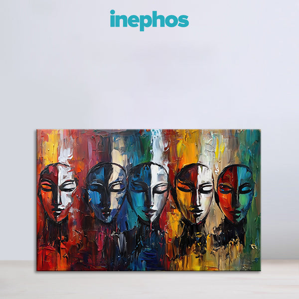 Abstract Faces Canvas Painting for Living Room, Bedroom & Office | Modern Expression Wall Art | Colorful Emotional Faces Painting