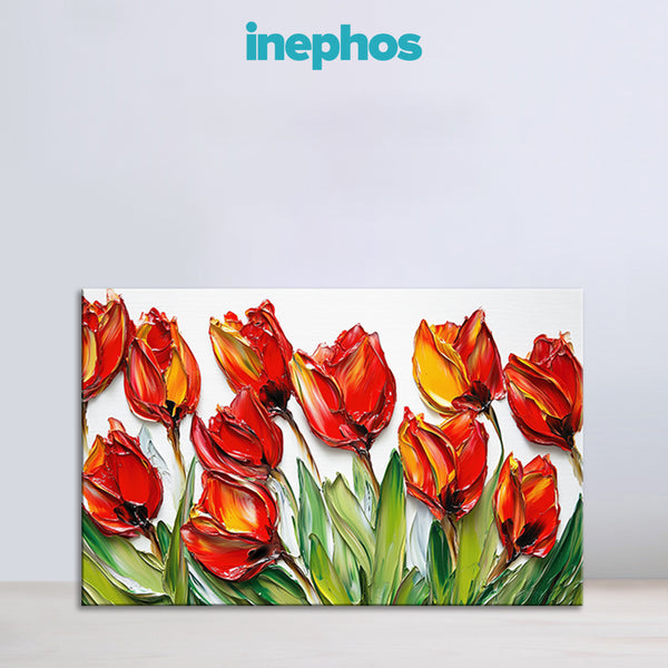 Red & Yellow Tulip Flower Canvas Painting for Living Room, Bedroom & Office | Modern Floral Wall Art | Vibrant Nature-Inspired Home Décor