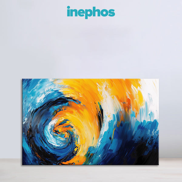 Blue & Yellow Swirl Abstract Canvas Painting for Living Room, Bedroom & Office | Modern Vibrant Wall Art