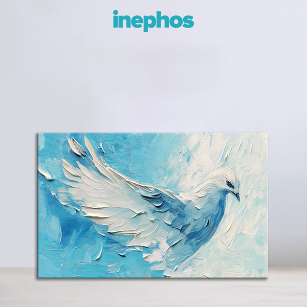 White Dove of Peace Canvas Painting for Living Room, Bedroom & Office | Serene Blue Abstract Bird Wall Art | Spiritual Home Décor