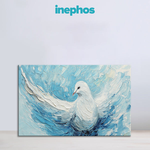 Graceful White Dove Canvas Painting for Living Room, Bedroom & Meditation Space | Abstract Blue Bird Wall Art | Peaceful Home Décor