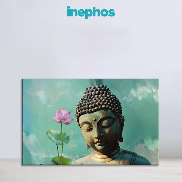 Lord Buddha with Lotus Canvas Painting for Living Room, Bedroom & Meditation Space | Spiritual Wall Art | Peaceful Buddha Artwork