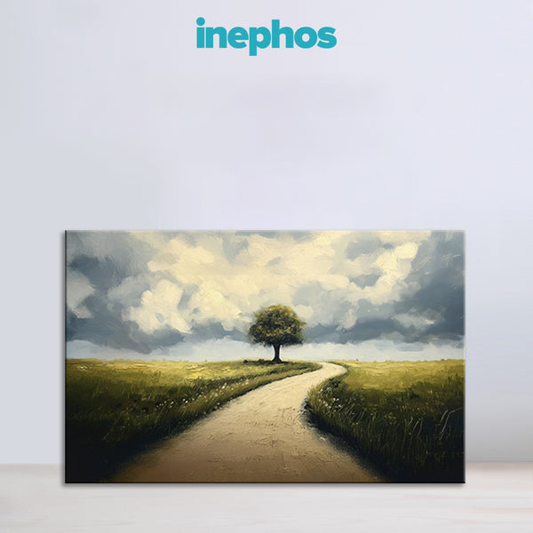 Lone Tree Canvas Painting for Living Room, Bedroom & Office Wall Décor | Serene Nature Landscape Artwork | Minimalist Pathway