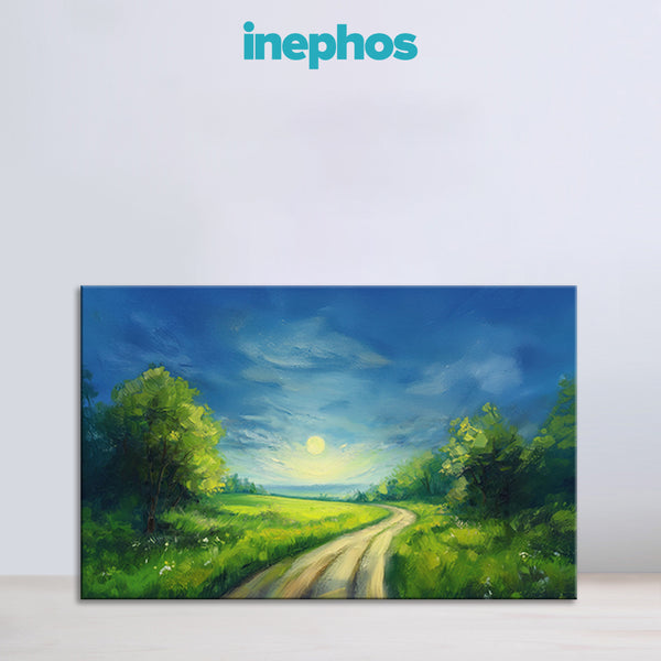 Morning Pathway Landscape Canvas Painting for Living Room, Bedroom & Office Wall Décor | Nature-Inspired Green Field Artwork