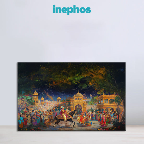 Royal Procession Canvas Painting for Living Room & Office Wall Décor | Traditional Indian Palace Artwork