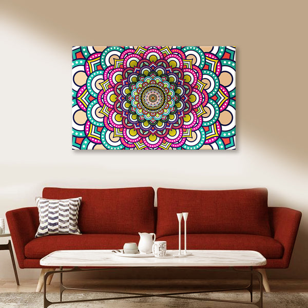 Mandala Harmony Canvas Painting for Living Room, Bedroom & Office Wall Décor | Vibrant Geometric Art | Spiritual Bohemian Wall Art