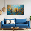 Golden Blossom Luxury Floral Canvas Painting for Living Room, Bedroom & Office Wall Décor | Elegant Blue and Gold 3D Textured