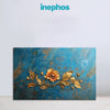 Luxury Golden Floral Canvas Wall Art for Living Room & Bedroom | Elegant 3D Embossed Flower Painting on Blue Background