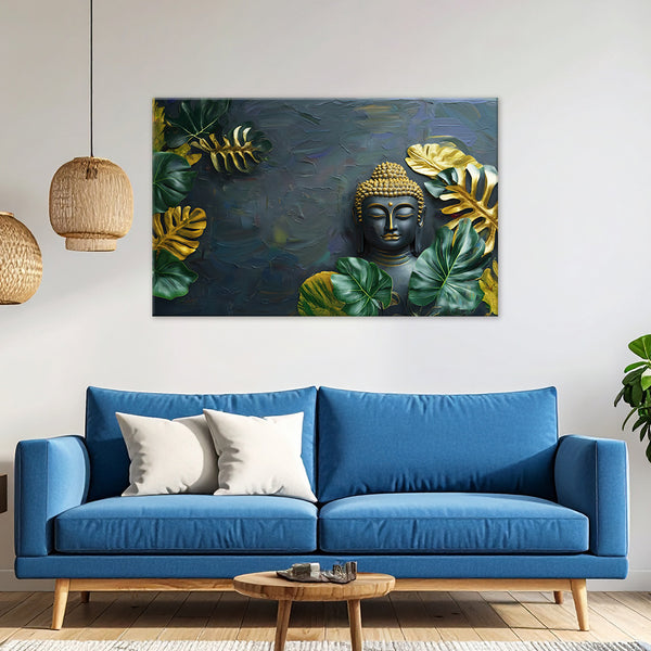 Golden Buddha Serenity Canvas Painting for Living Room, Bedroom & Meditation Décor | Peaceful Buddha Wall Art