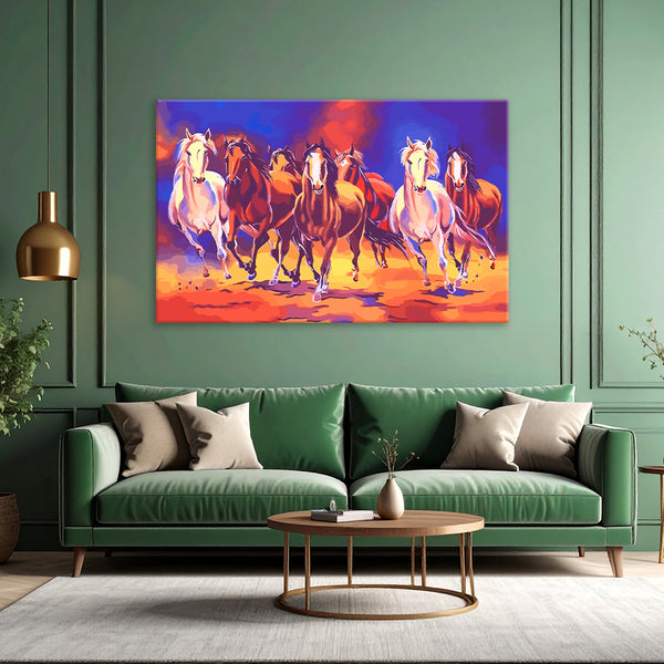 Seven Running Horses Canvas Wall Painting for Home & Office | Powerful Vastu Good Luck Art for Wealth & Success