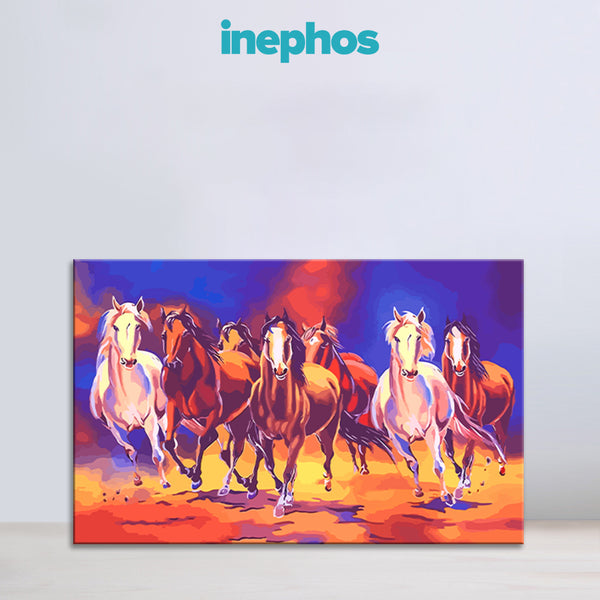 Seven Running Horses Canvas Wall Painting for Home & Office | Powerful Vastu Good Luck Art for Wealth & Success