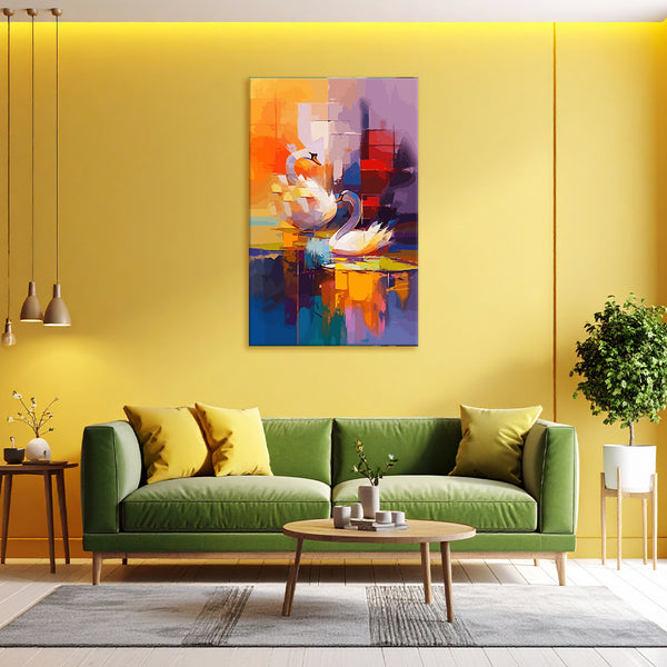 Romantic Swan Couple Canvas Wall Painting for Bedroom & Living Room | Premium Modern Love Birds Art for Home Décor