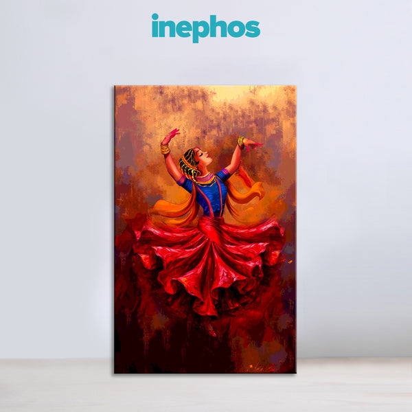Indian Classical Dancer Canvas Painting for Home & Dance Studio Décor | Traditional Bharatanatyam/Kathak Wall Art | Vibrant Cultural Canvas