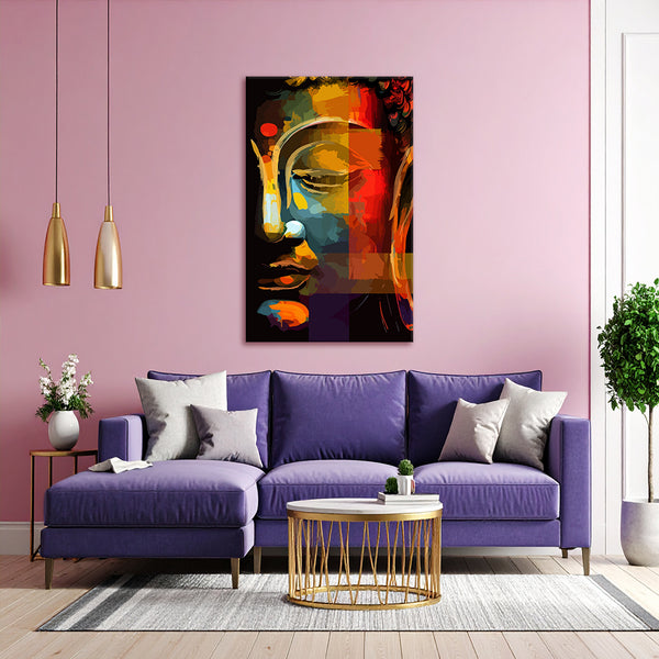 Premium Buddha Canvas Painting for Home | Tranquil Modern Buddha Wall Art for Meditation Room, Living Room & Office | Spiritual Vastu Peace Decor