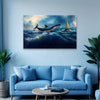 Whale Jumping in Ocean Waves Canvas Painting | Blue Sea & Sailboat Wall Art for Living Room | Ocean Wildlife Painting