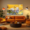 Romantic Swan Couple Canvas Painting for Bedroom & Living Room | Elegant Lake Scene Wall Art with Golden Sunset & Lotus Flowers