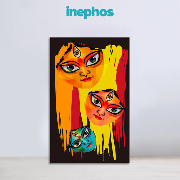 Abstract Devi Durga Faces Canvas Wall Art for Home & Office | Vibrant Goddess Kali & Shakti Inspired Modern Painting