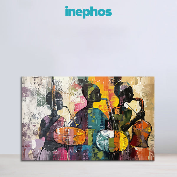 Vibrant Abstract Musician Canvas Wall Art for Living Room & Studio | Colorful Drummer & Saxophone Player Painting