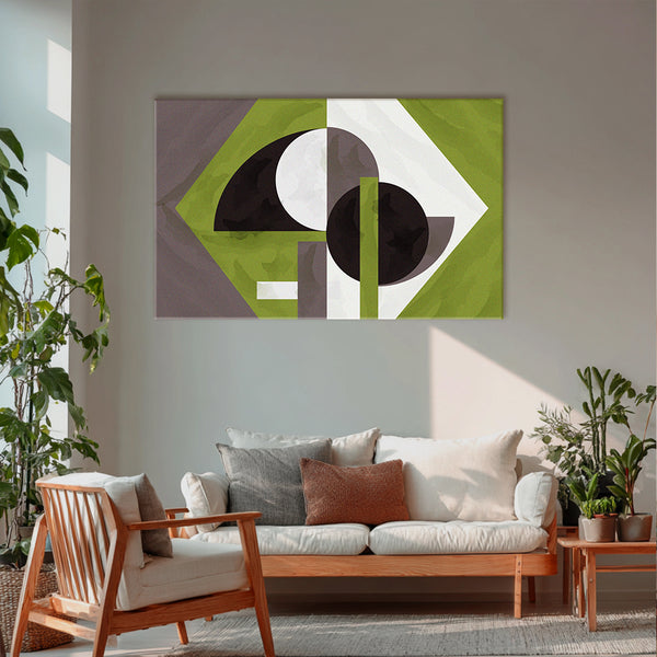 Minimal Geometric Forest Art | Abstract Green and Grey Shapes Canvas Painting | Modern Home & Office Wall Decor