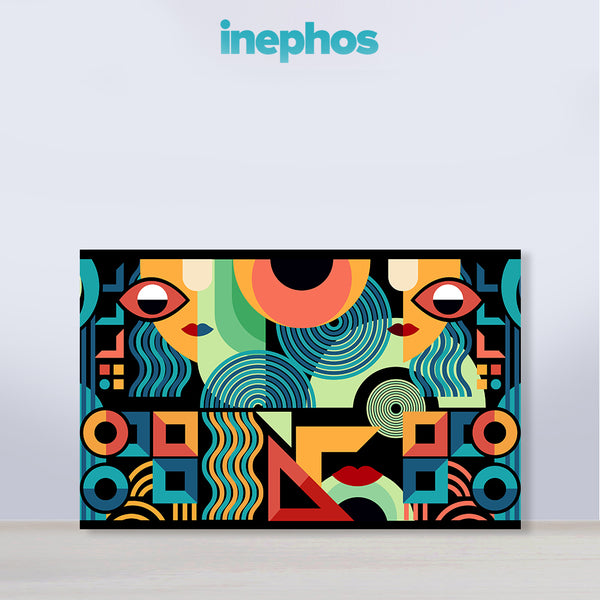 Colorful Geometric Faces | Pop Abstract Canvas Painting with Eyes, Shapes, and Lines | Artistic Home Wall Decor