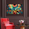 Colorful Geometric Faces | Pop Abstract Canvas Painting with Eyes, Shapes, and Lines | Artistic Home Wall Decor