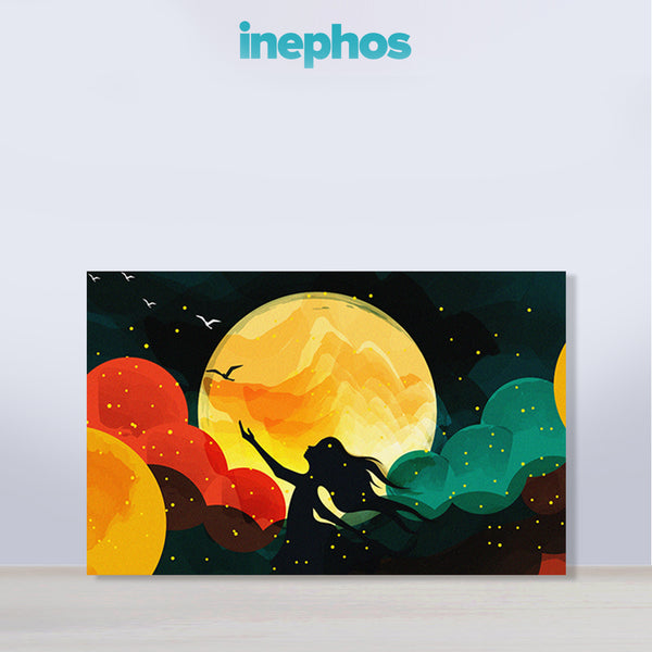 Moon Silhouette Girl Painting | Fantasy Fairy Canvas | Modern Abstract Vibrant Colorful Wall Art For Bedroom & Creative Spaces