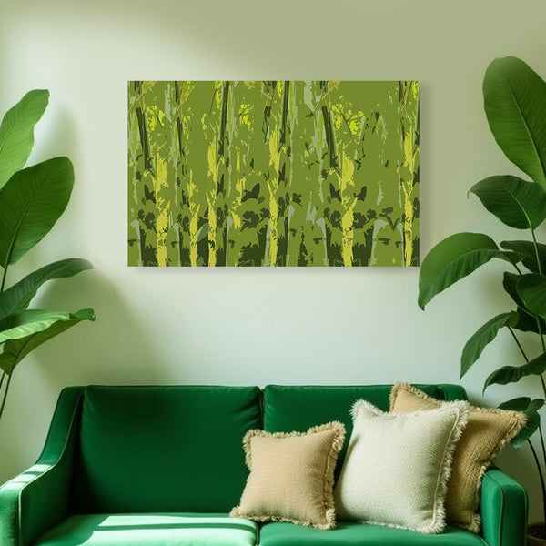 Green Bamboo Forest Painting | Nature Modern Abstract Canvas | Wall Art For Living Room & Relaxing Spaces
