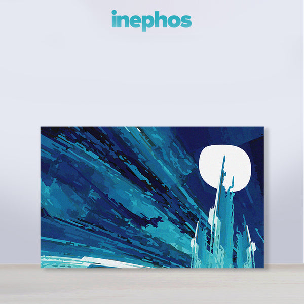 Frozen Dream Painting | Blue Night Icy Castle Dreamy Canvas | Mystical Fantasy Tower Wall Art With Moonlight For Bedroom Walls