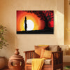 Tribal Sunset Painting | Traditional African Lady Silhouette Canvas | Modern Abstract Red & Black Wall Art For Ethnic Wall Décor