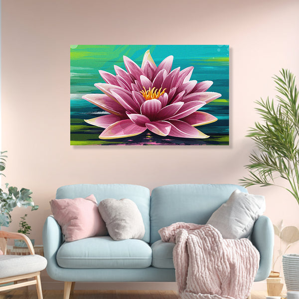 Pink Lotus Vastu Painting | Floral Canvas Bloom | Spiritual Meditation & Relaxation Flower Energy Wall Art For Spa & Bedroom