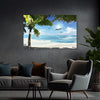 Tropical Beach Painting | Serene Palm Tree & Ocean Canvas | Calm Peaceful Island Wall Art For Living Room And Lounge Walls