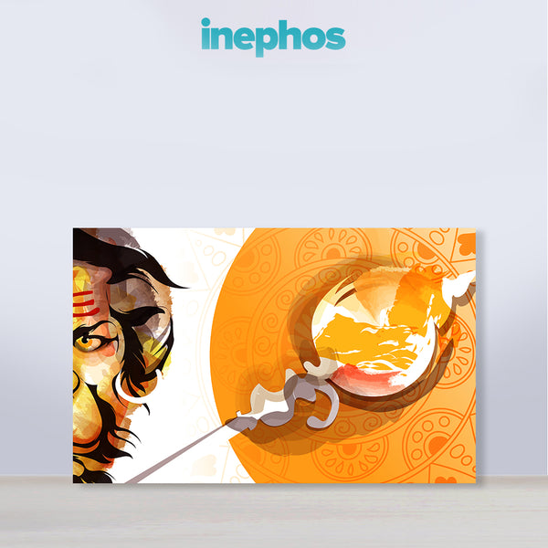 Hanuman With Mace Painting | Powerful Spiritual God Canvas | Wall Art For Puja Room & Living Space