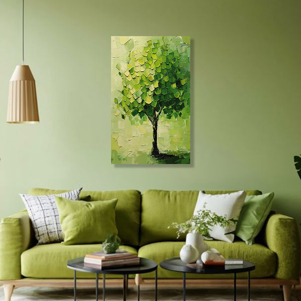 Green Harmony Tree Painting | Nature-Inspired Textured Canvas | Nature Wall Art For Peaceful Home Decor