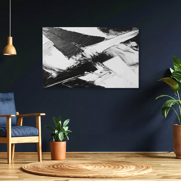 Monochrome Motion Painting | Black & White Bold Abstract Canvas | Modern Minimalist Homes, Stylish Office Decor, Contemporary Home Wall Art