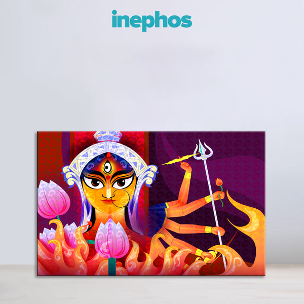 Maa Durga Face Painting | Powerful Indian Goddess Canvas | Divine Spiritual Religious Wall Art For Living Room, Temple, Navratri And Festive Wall Décor
