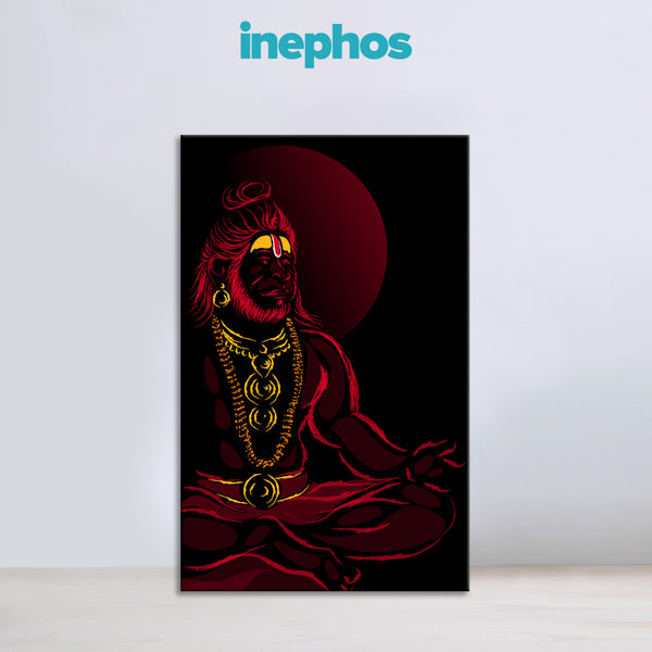 Powerful Hanuman Ji In Meditation Painting | Bold Red And Black Canvas | Religious Spiritual Divine God Wall Art For Home Temple, Living Room & Spiritual Gift Décor