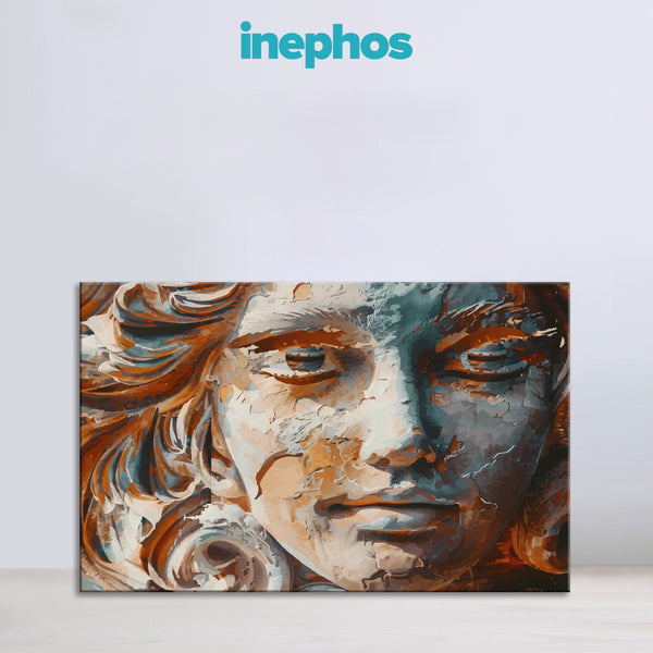 Textured Stone Goddess Face Painting | Fantasy Mythological Canvas | Wall Art Inspired By Ancient Sculptures For Modern Walls