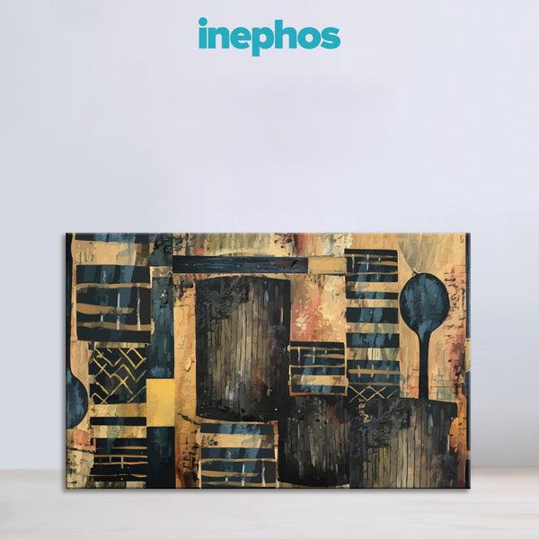 Urban Abstract Geometry Painting | Modern Black And Yellow Block Texture Canvas | Large Horizontal Contemporary Wall Art For Living Room, Workspace, Office, Café & Studio Interiors