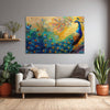 Vibrant Peacock Vastu Painting | Colorful Golden Bird Canvas With Blossoming Tree | Nature-Inspired Wall Art For Bedroom, Living Room Décor