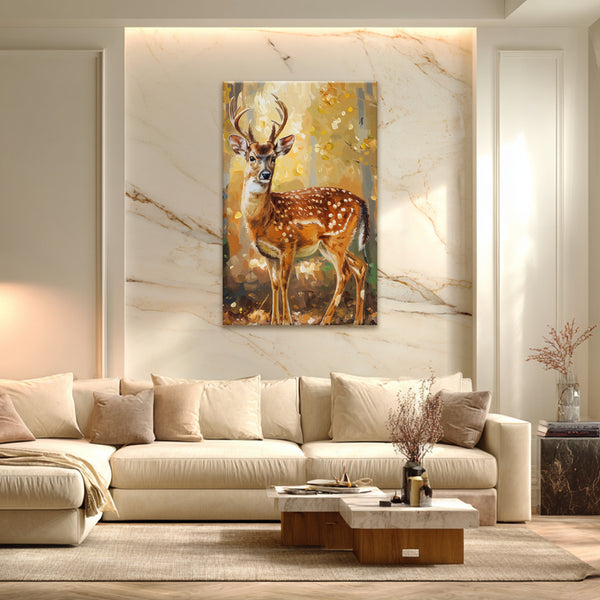 Majestic Deer In Autumn Forest Painting | Nature-Inspired Canvas For Living Room & Cabin Decor | Premium Quality Framed Wall Art For Bedroom, Living Room