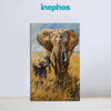 Elephant With Baby Painting | Wildlife Canvas For Living Room & Safari Theme Décor | Premium Quality Framed Wall Art For Bedroom, Living Room, Office & Gift Décor