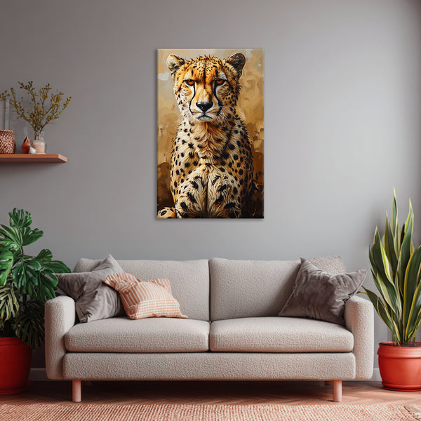 Cheetah Close-Up | Bold Wildlife Animal Canvas Painting for Modern Home & Office Wall Art