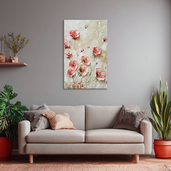 Blush Blooming Flowers | Soft Pink Floral Canvas Painting for Bedroom & Living Room Wall Decor
