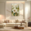 Elegant White Blossoms | Neutral Floral Canvas Painting for Living Room & Modern Bedroom Decor