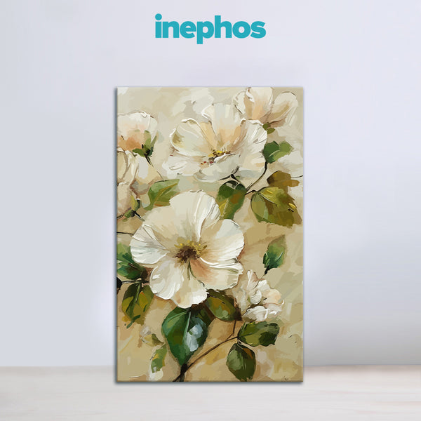 Elegant White Blossoms | Neutral Floral Canvas Painting for Living Room & Modern Bedroom Decor