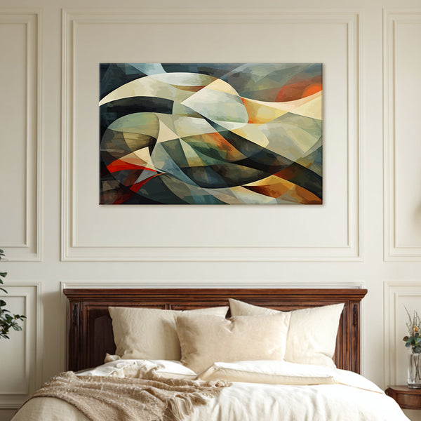 Curved Geometry | Abstract Modern Canvas Painting in Earth Tones for Living Room & Office Wall
