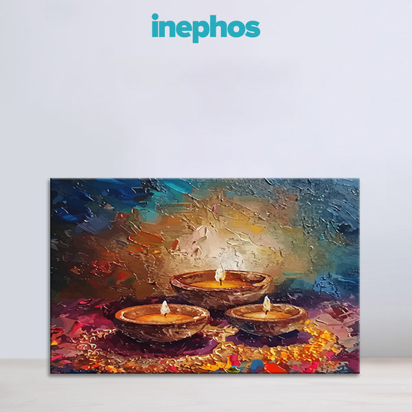 Diya Glow Harmony | Festive Diya Canvas Painting for Home Wall Decoration