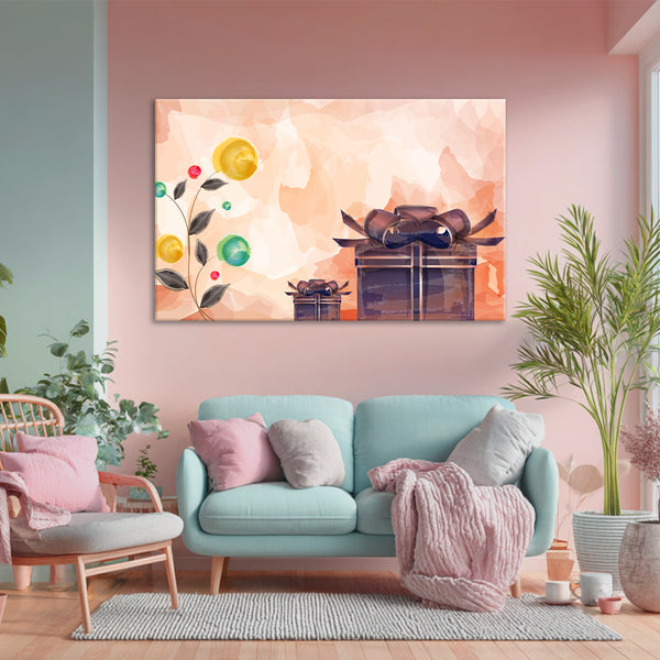 Gift Box With Floral Touch | Elegant Canvas Painting For Living Room & Celebration Décor