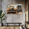 Vintage Car and Rustic Window | Retro Style Canvas Wall Art for Living Room & Lounge